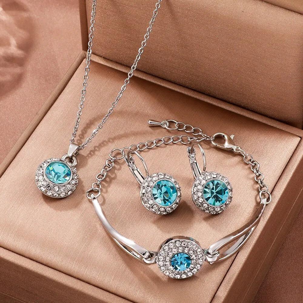 Ensemble de bijoux en cristal pour femmes, 4 pièces, bagues, collier, boucles d'oreilles, Bracelet, haute Performance, couleur argentée, cadeau de fête