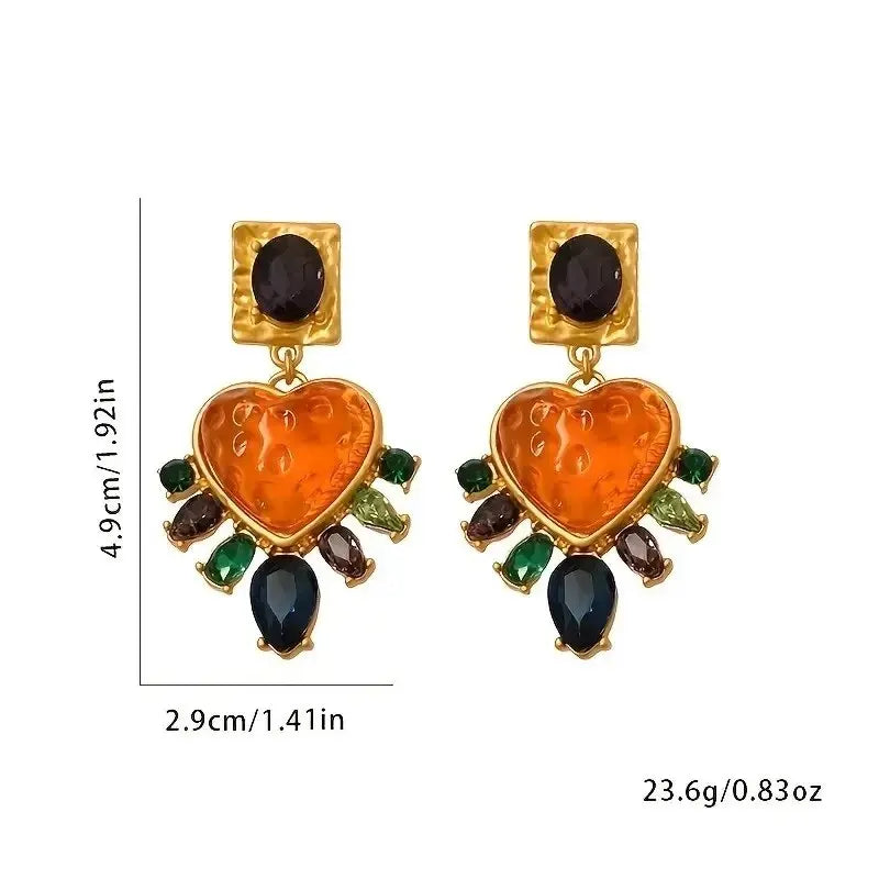 Grand coeur verre Multi couleur cristal pierre goutte boucle d'oreille femmes mode ovale pierres goutte d'eau verre pierre fête soirée bijoux