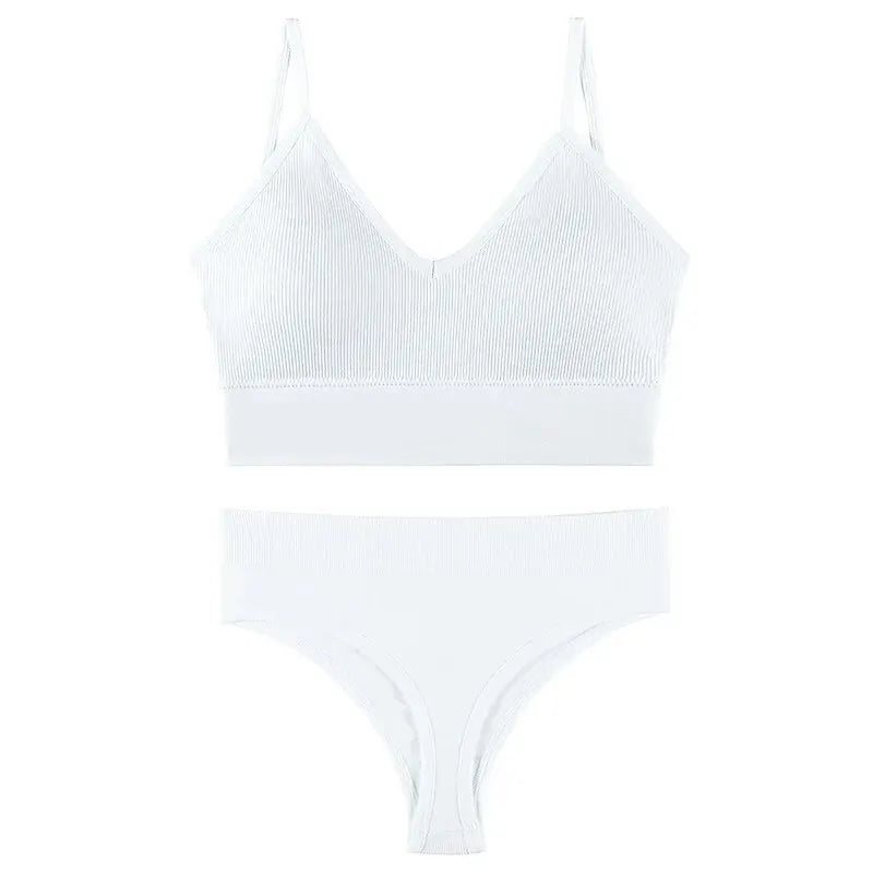 1 Ensemble soutien-gorge et culotte sans couture, soutien-gorge sans fil fin et solide et string côtelé, ensemble de Lingerie et sous-vêtements pour femmes