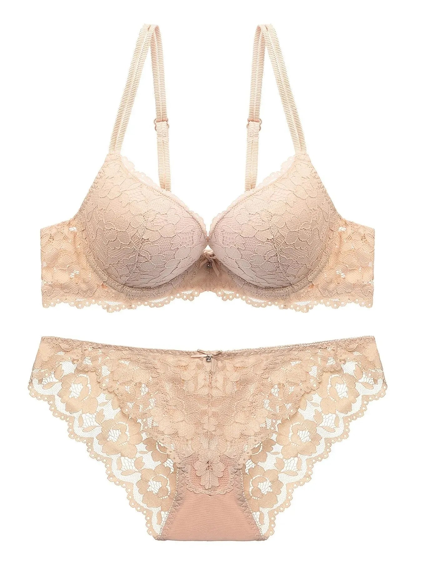 1 ensemble de lingerie élégante en dentelle brodée et en tissu respirant : soutien-gorge push-up, culotte transparente taille basse – Ultime Saint-Valentin