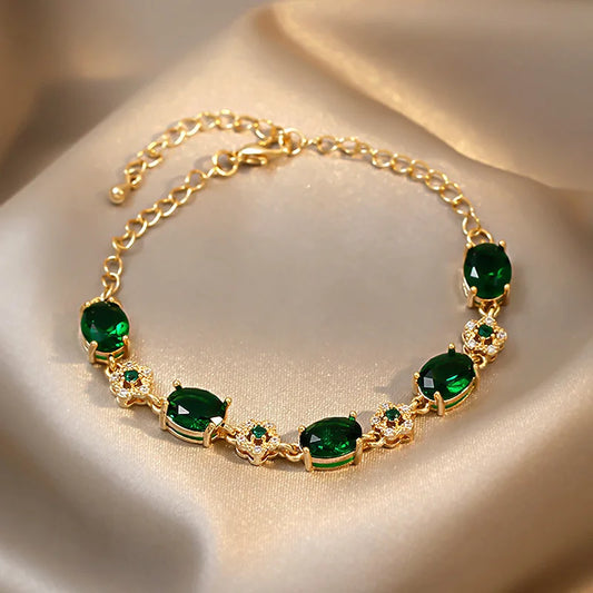 Bracelet en chaîne en Zircon vert pour femmes et filles, bijoux de poignet en cristal brillant, géométrique, cadeau d'anniversaire, de fête de mariage