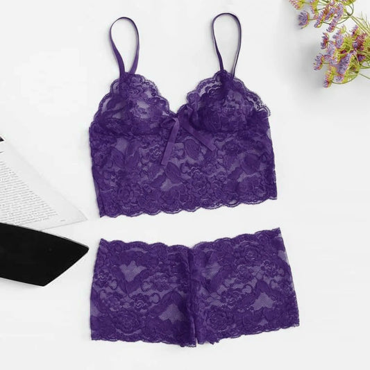 Dentelle Femmes Sexy Lingerie Mode Casual Vêtements De Nuit - Ensemble Short Et Haut Babydoll - Pyjamas - Vêtements De Nuit Transparent - Sous-Vêtements