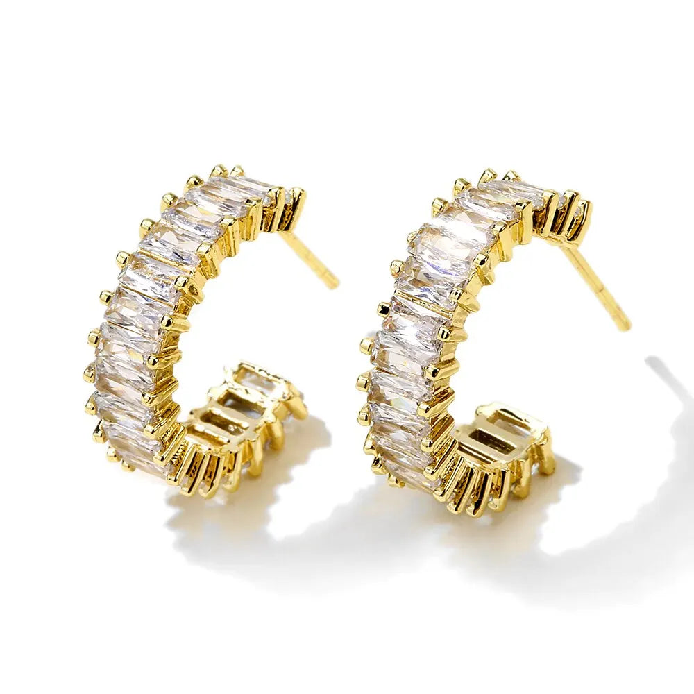 Boucles d'oreilles Baguette cubique en zircone pour femmes, bijoux de fête à une rangée, pierre T, couleur or, tendance