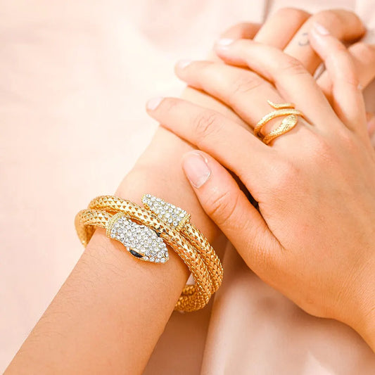 Ensemble de bracelets et bagues en métal Punk, 2 pièces, avec cristal, bijoux d'été pour femmes et filles