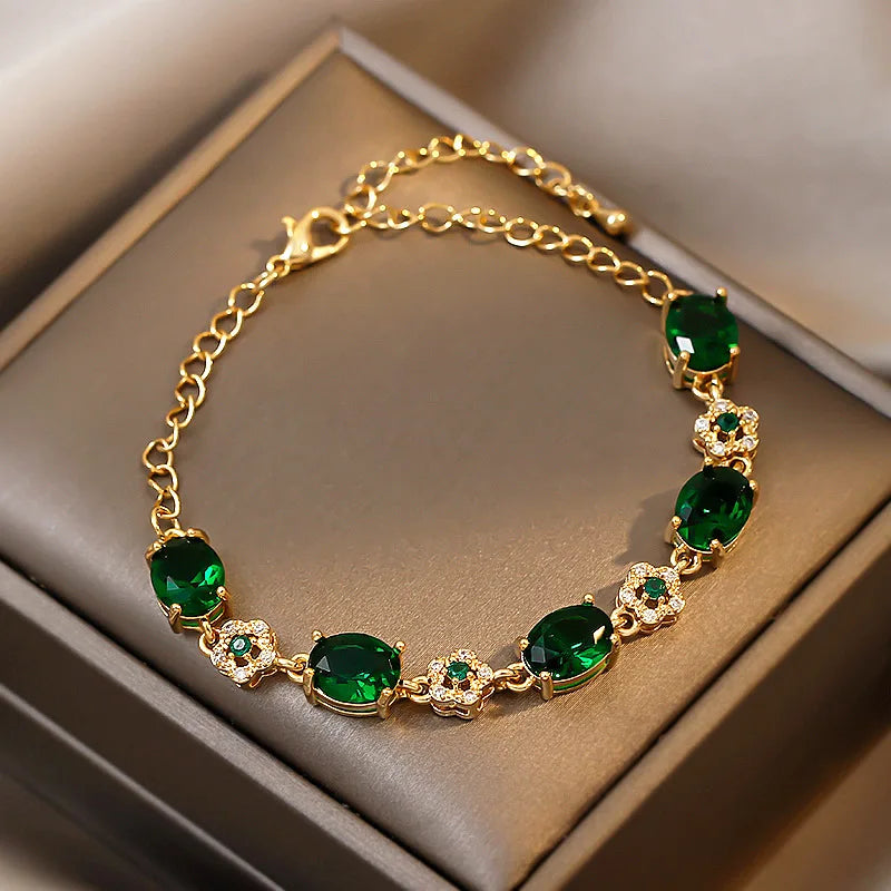 Bracelet en chaîne en Zircon vert pour femmes et filles, bijoux de poignet en cristal brillant, géométrique, cadeau d'anniversaire, de fête de mariage