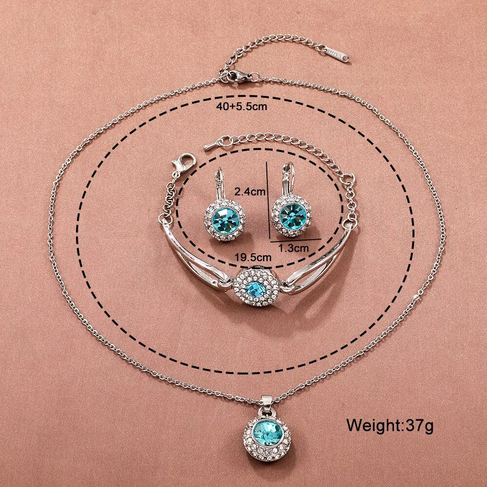 Ensemble de bijoux en cristal pour femmes, 4 pièces, bagues, collier, boucles d'oreilles, Bracelet, haute Performance, couleur argentée, cadeau de fête