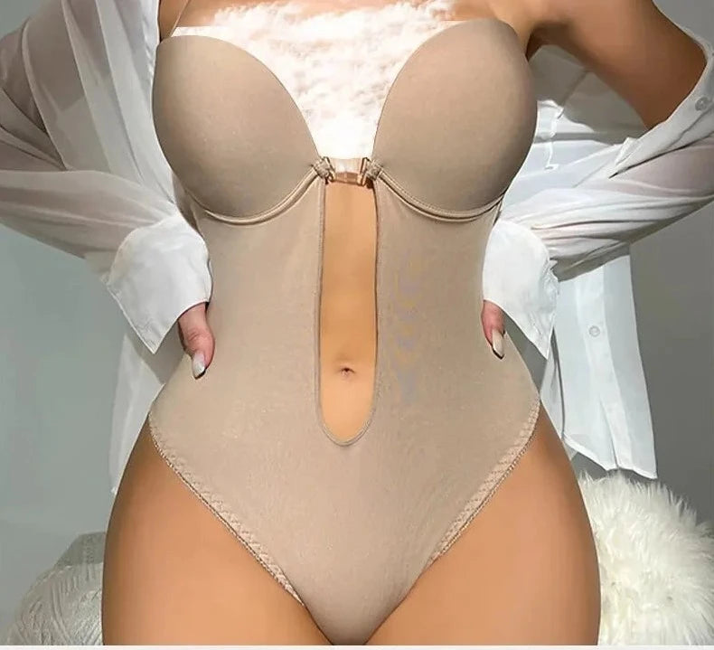 Body une pièce pour femmes : col en V profond, sans couture, string, soutien-gorge intégré, dos échancré, corset façonnant