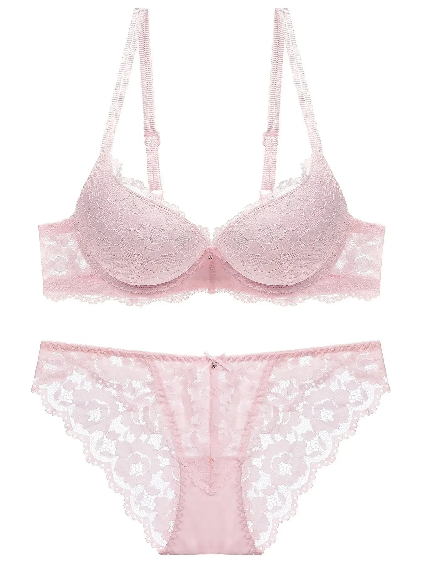 1 ensemble de lingerie élégante en dentelle brodée et en tissu respirant : soutien-gorge push-up, culotte transparente taille basse – Ultime Saint-Valentin