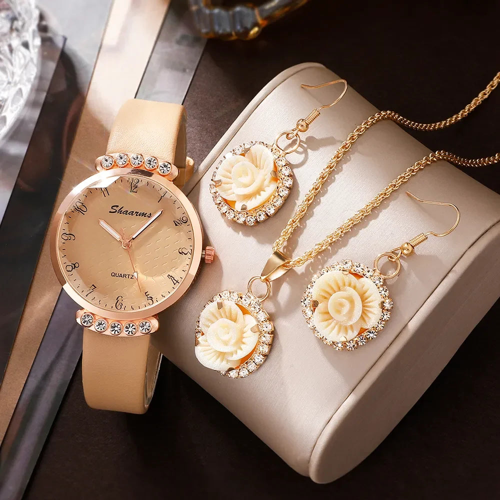 Montres pour femmes kaki bracelet en cuir dames Montre Simple décontracté femmes analogique Quartz Montre-bracelet ensemble de bijoux Montre Femme