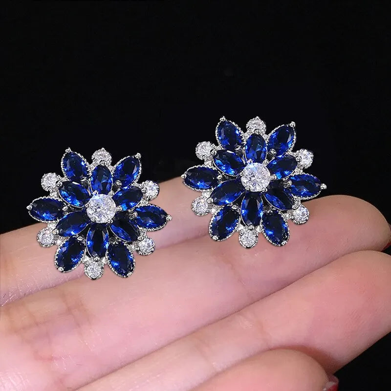 Ensemble de 2 pièces de clous d'oreilles en forme de fleur brillante pour femmes, bijoux de luxe exquis, cadeau d'anniversaire