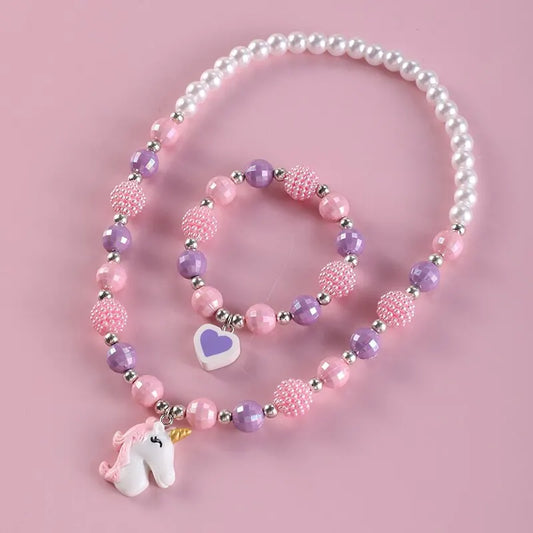 Ensemble de bijoux pendentif licorne en perles colorées, 1 ensemble de bracelets et colliers pour filles, ensemble de bijoux en perles douces et mignonnes, cadeau