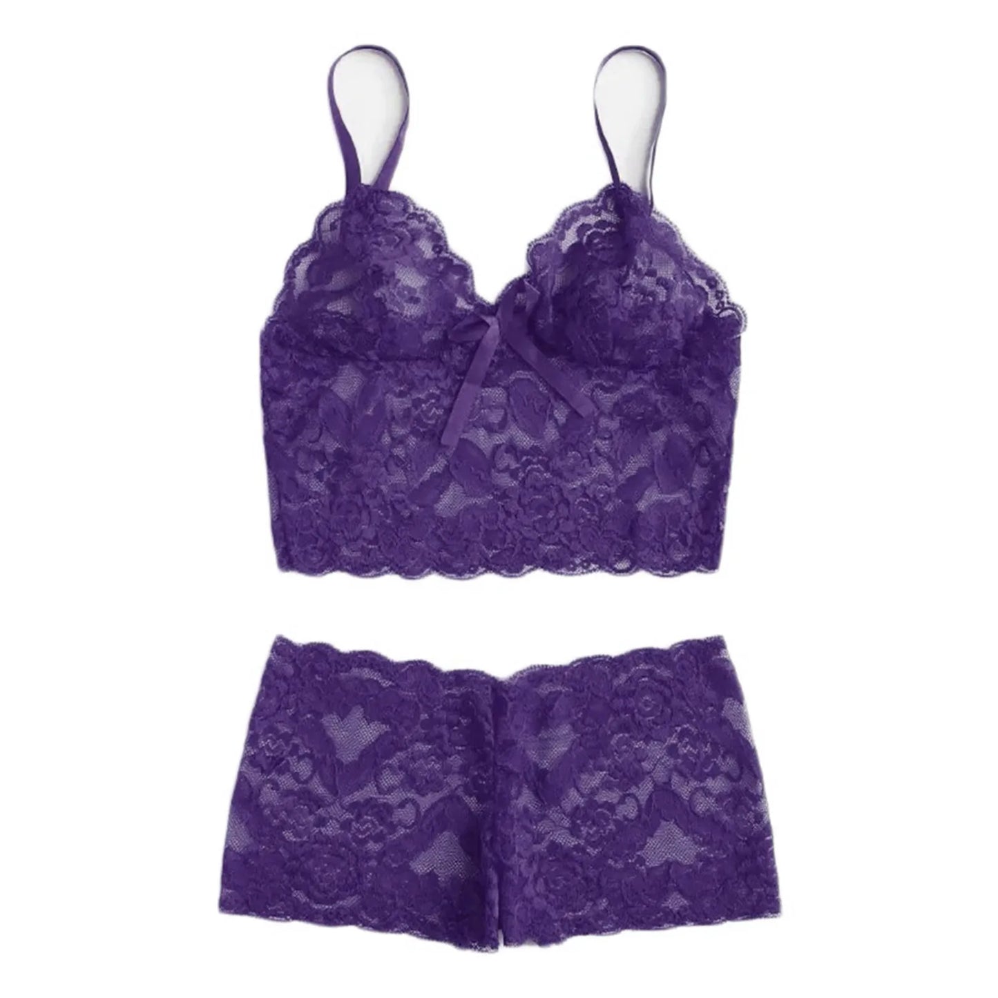 Dentelle Femmes Sexy Lingerie Mode Casual Vêtements De Nuit - Ensemble Short Et Haut Babydoll - Pyjamas - Vêtements De Nuit Transparent - Sous-Vêtements