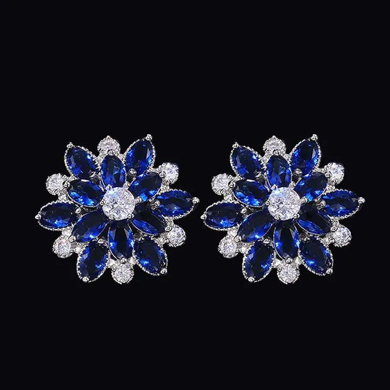 Ensemble de 2 pièces de clous d'oreilles en forme de fleur brillante pour femmes, bijoux de luxe exquis, cadeau d'anniversaire