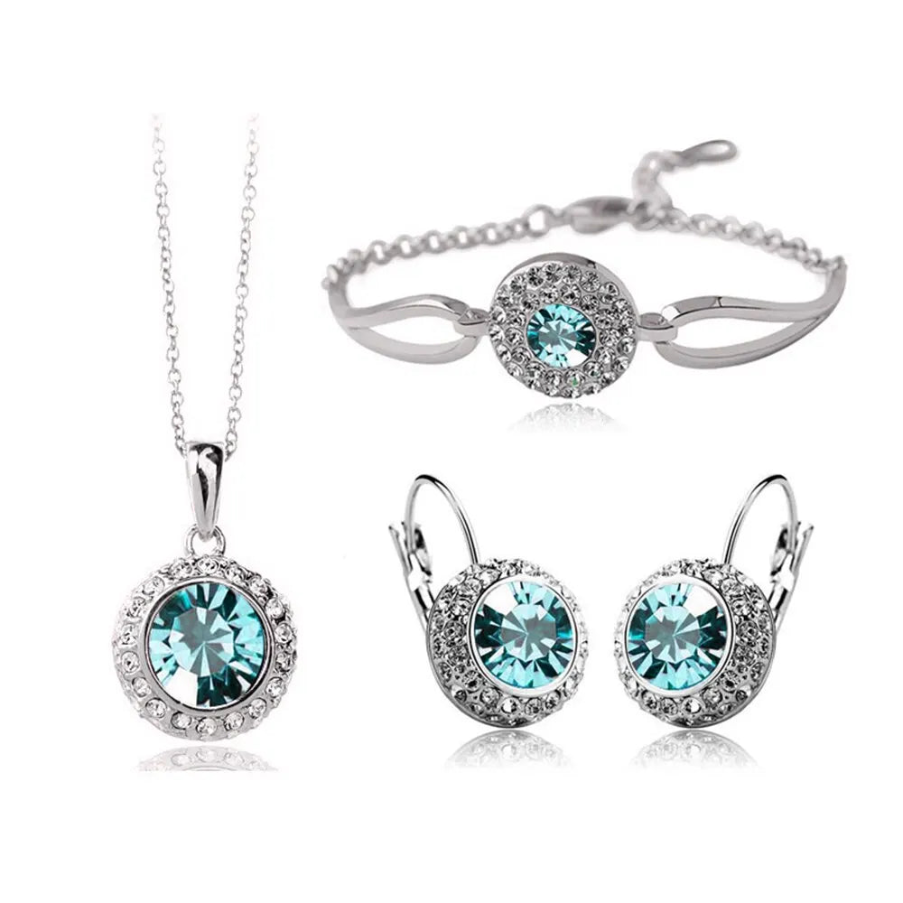 Ensemble de bijoux en cristal pour femmes, 4 pièces, bagues, collier, boucles d'oreilles, Bracelet, haute Performance, couleur argentée, cadeau de fête