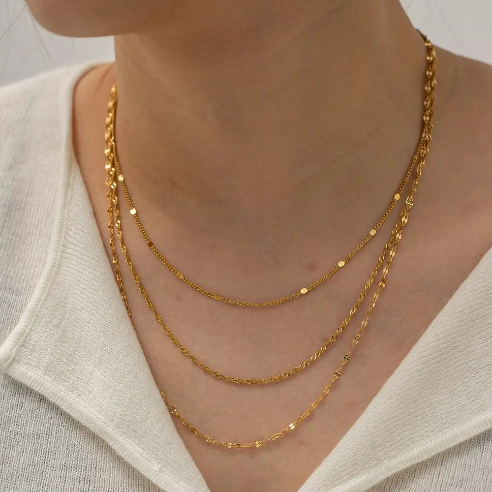 Collier multicouche en chaîne en acier inoxydable pour femmes, Simple, doré, hypoallergénique, tendance, bijoux, cadeau de fête