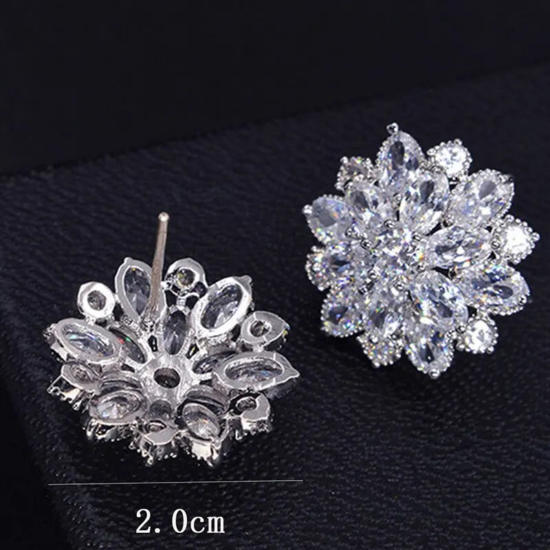 Ensemble de 2 pièces de clous d'oreilles en forme de fleur brillante pour femmes, bijoux de luxe exquis, cadeau d'anniversaire