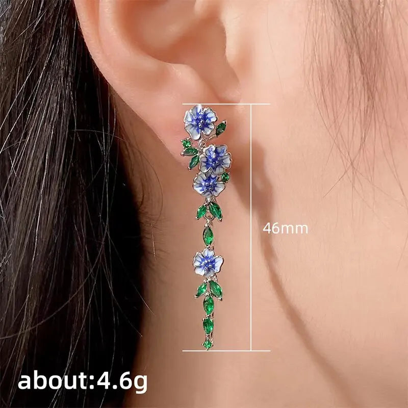 Boucles d'oreilles en pierre de cristal vert, fleur blanche, mignon, clou pour printemps et été, Marquise, strass, bijoux tendance