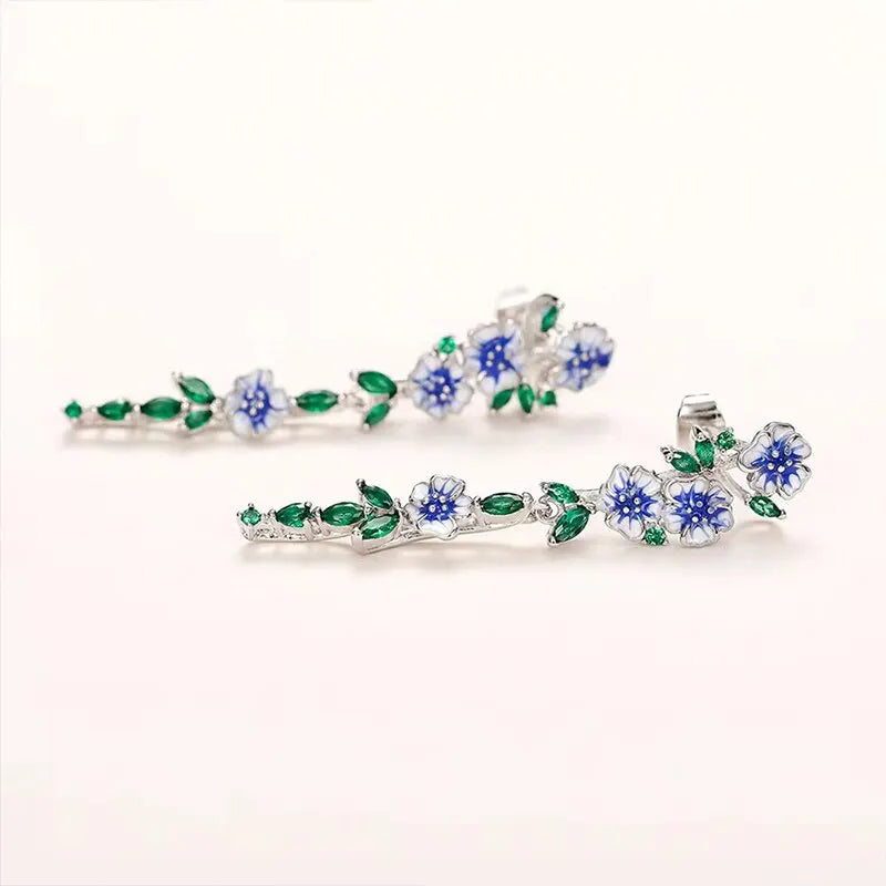 Boucles d'oreilles en pierre de cristal vert, fleur blanche, mignon, clou pour printemps et été, Marquise, strass, bijoux tendance