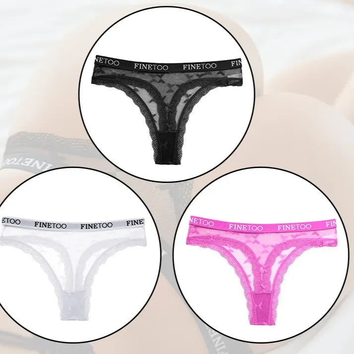 3 pièces Sexy dentelle femmes sous-vêtements - Bikini creux taille basse G String dames slips Sexy dentelle culottes Lingerie