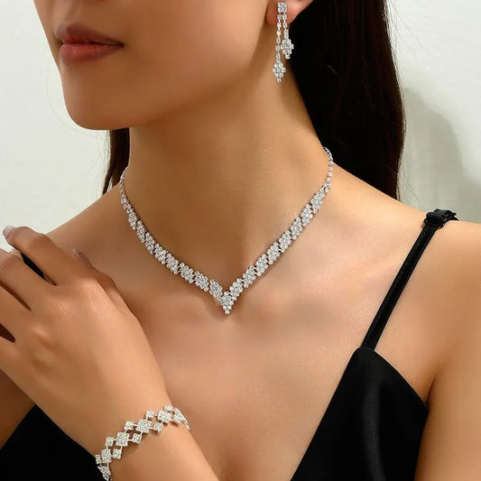 Ensemble de bijoux de mariée plaqué argent, 3 pièces, strass, pochette pliable, Bracelet, boucles d'oreilles, bijoux de mariage, cadeau, Style tendance