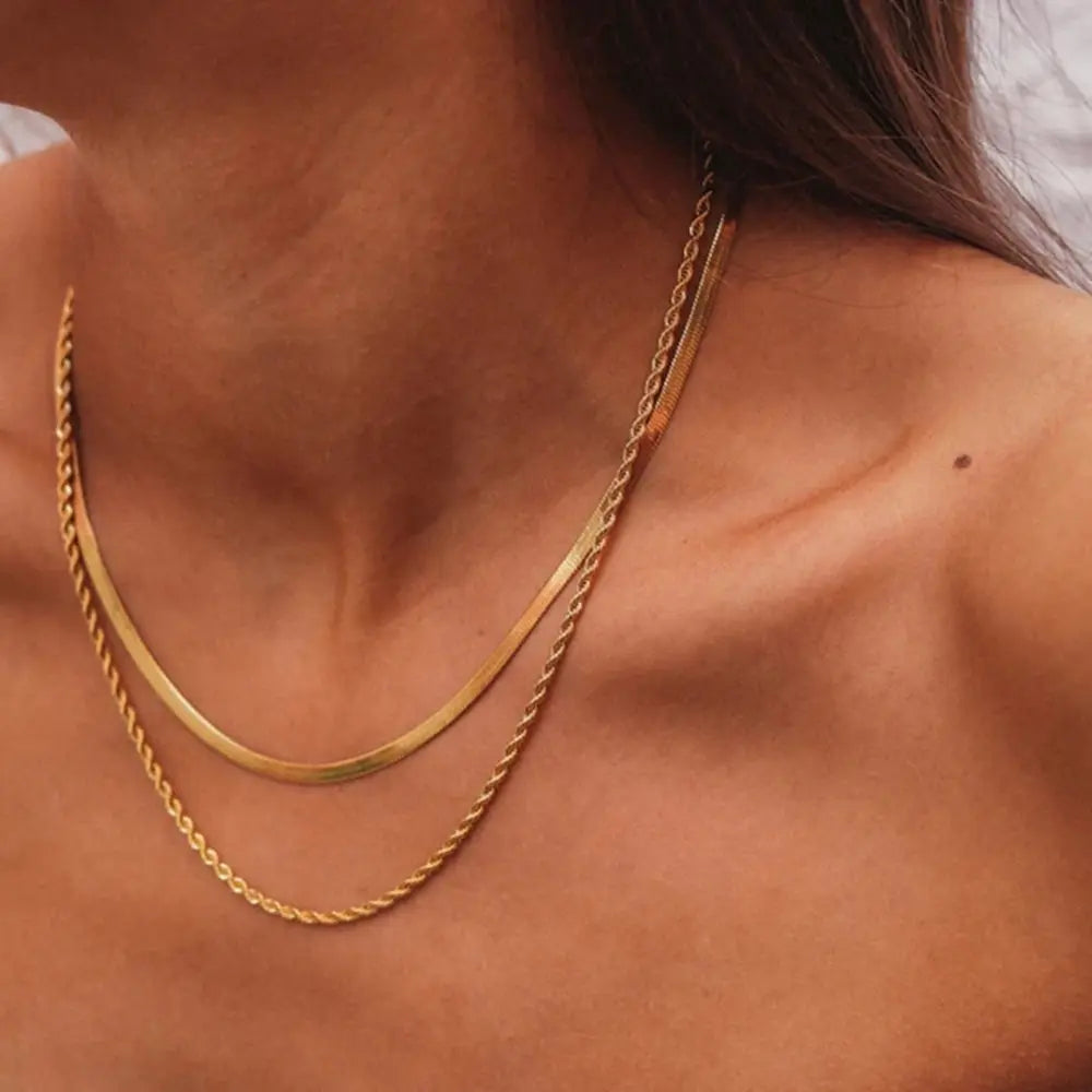 Collier multicouche en chaîne en acier inoxydable pour femmes, Simple, doré, hypoallergénique, tendance, bijoux, cadeau de fête