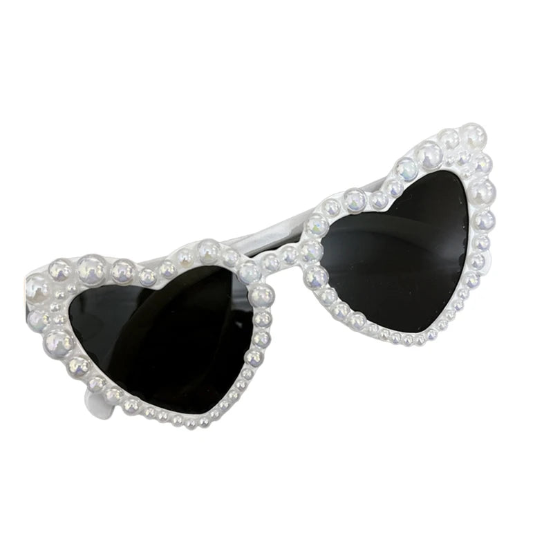 Lunettes de soleil à monture en perles pour fête de mariage, pour carnaval adulte, pour prendre des photos, fête en bord de mer, monture en forme de cœur