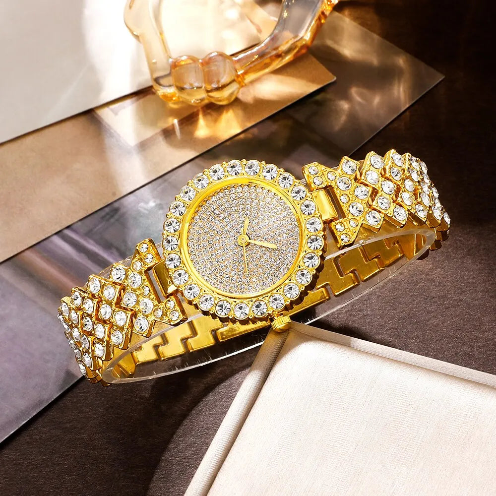 Montre à Quartz délicate pour femmes, ensemble de bijoux en forme de cœur, montre en strass, collier Double cœur, Bracelet, boucles d'oreilles, ensemble de bagues