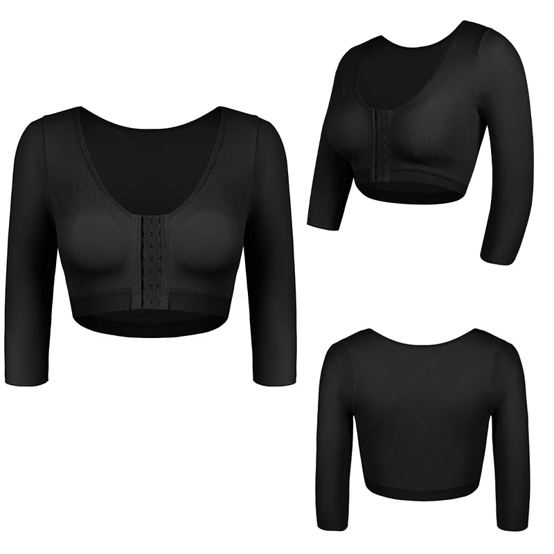 Body Shaper avec bras femmes Shaper hauts pour Compression post-chirurgie fermeture avant soutien-gorge Shapewear soutien arrière t-shirt court