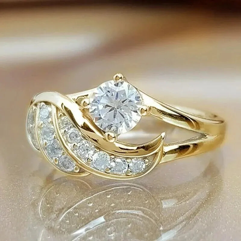 Bagues classiques en métal pour femmes, couleur or, Zircon blanc, bague romantique pour demande de mariée, bijoux cadeau de mariage