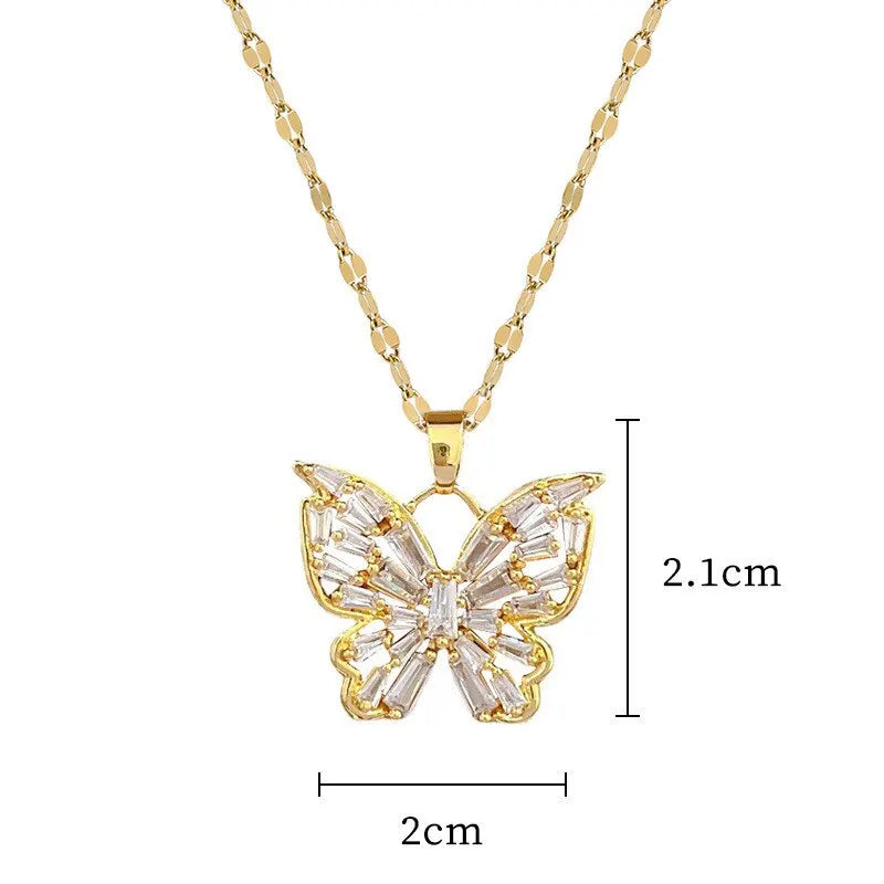 Collier papillon fantastique en cristal couleur or pour femmes, pendentif symétrique en strass, accessoires, bijoux cadeaux de fête