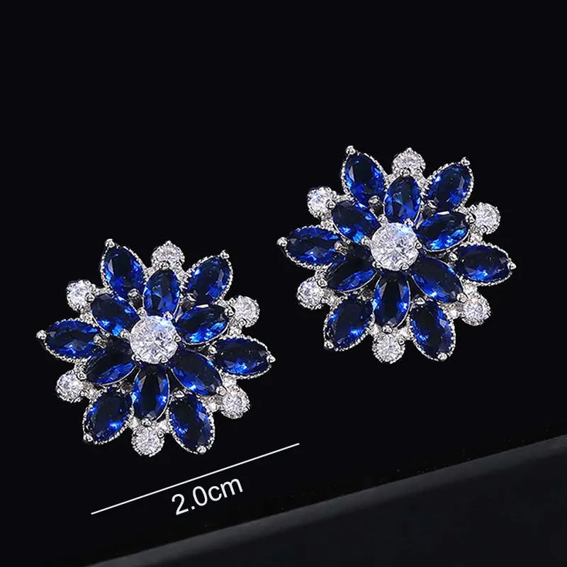 Ensemble de 2 pièces de clous d'oreilles en forme de fleur brillante pour femmes, bijoux de luxe exquis, cadeau d'anniversaire