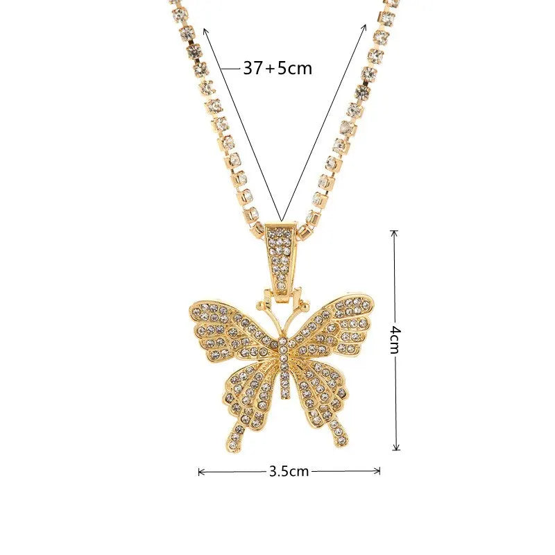 Collier plaqué or et argent, 2 pièces, petit pendentif papillon frais avec plein de diamants, bijoux de clavicule