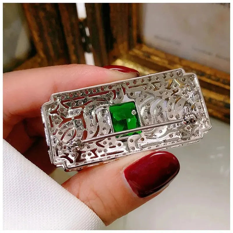 Épingles à poitrine carrées en cristal pour femmes, tendance, couleur argent, vert, géométrique, en métal, bleu, bijoux de fête d'hiver