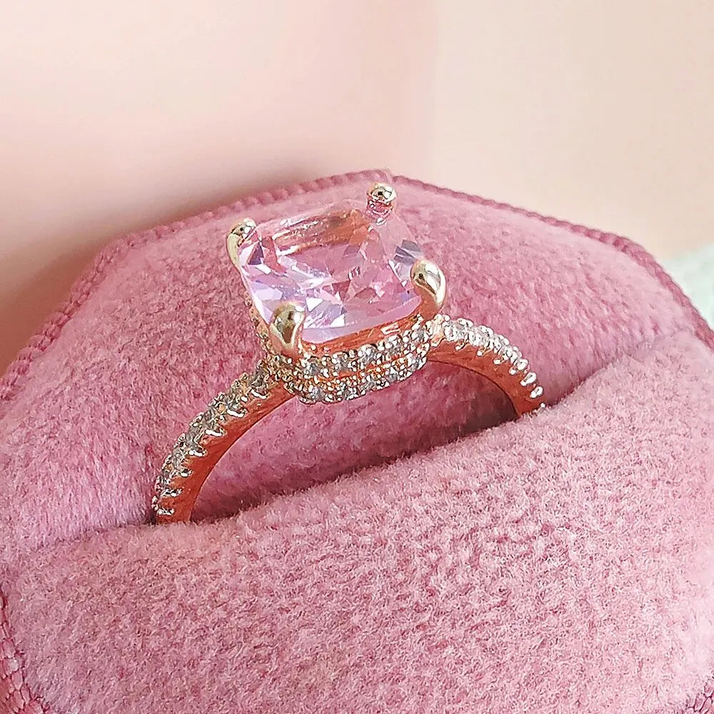 Bague de fiançailles princesse rose délicate pour femmes, bijoux cadeau de saint-valentin, nouvelle collection 2024