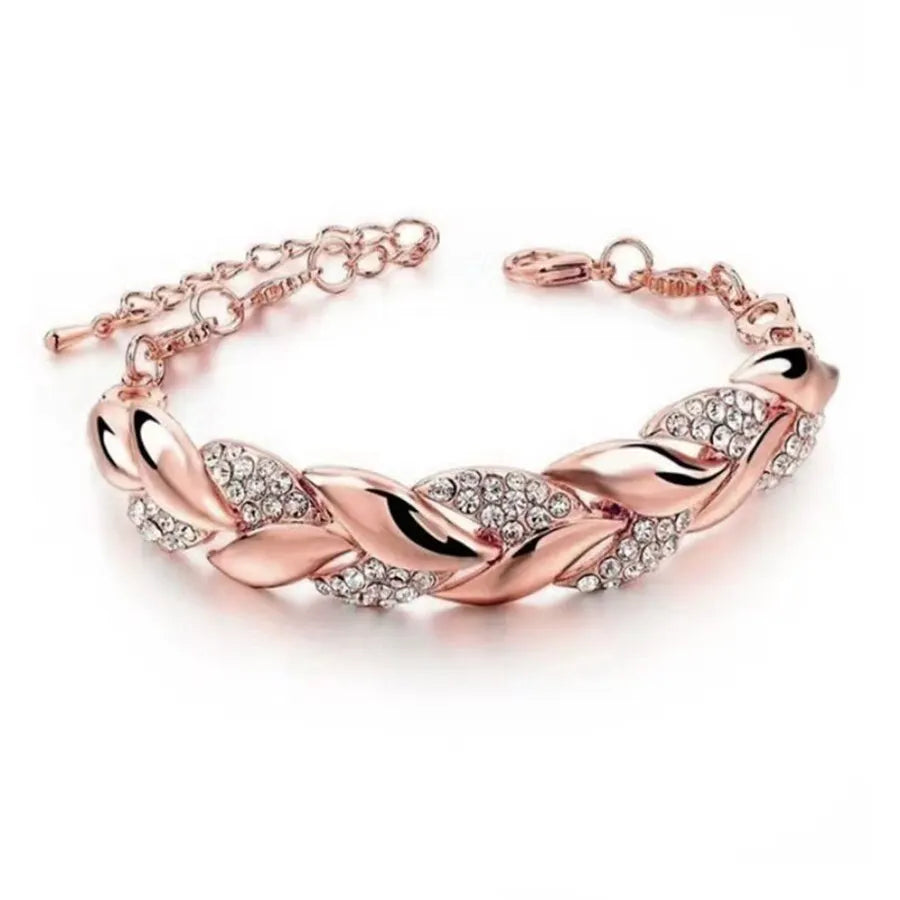 Bracelet de luxe en forme de feuille tressée, breloque en cristal, cadeaux de mariage, d'anniversaire, de saint-valentin, bijoux esthétiques