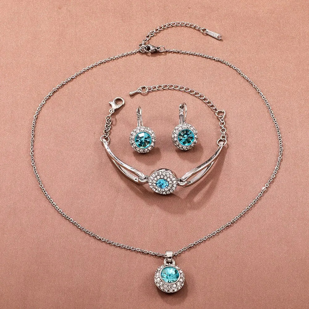 Ensemble de bijoux en cristal pour femmes, 4 pièces, bagues, collier, boucles d'oreilles, Bracelet, haute Performance, couleur argentée, cadeau de fête