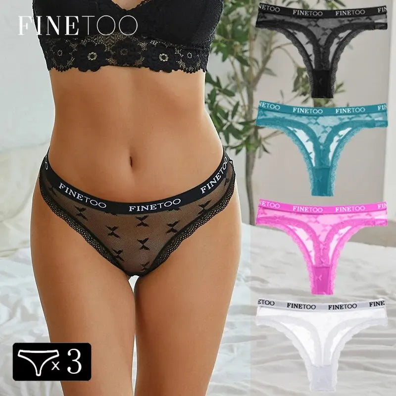 3 pièces Sexy dentelle femmes sous-vêtements - Bikini creux taille basse G String dames slips Sexy dentelle culottes Lingerie