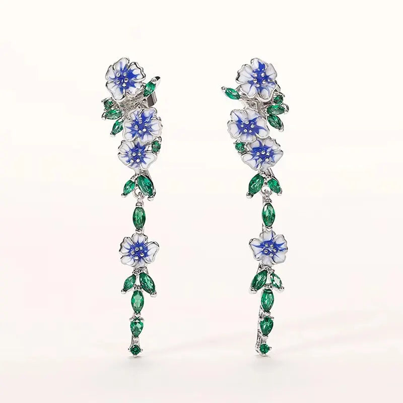 Boucles d'oreilles en pierre de cristal vert, fleur blanche, mignon, clou pour printemps et été, Marquise, strass, bijoux tendance