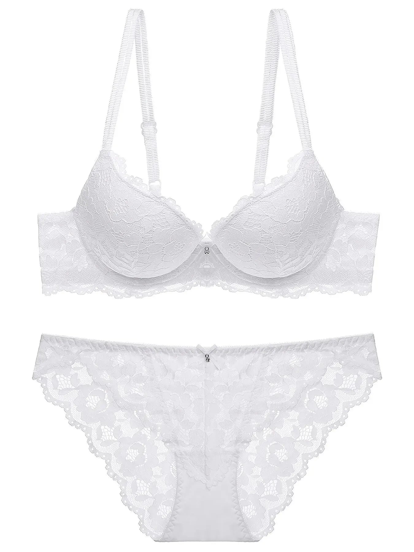 1 ensemble de lingerie élégante en dentelle brodée et en tissu respirant : soutien-gorge push-up, culotte transparente taille basse – Ultime Saint-Valentin