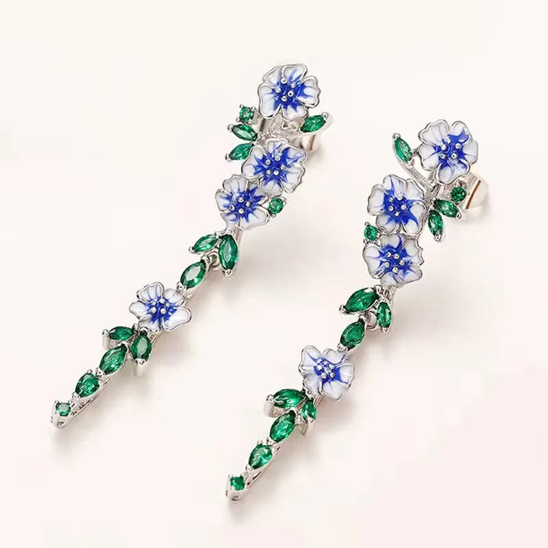 Boucles d'oreilles en pierre de cristal vert, fleur blanche, mignon, clou pour printemps et été, Marquise, strass, bijoux tendance