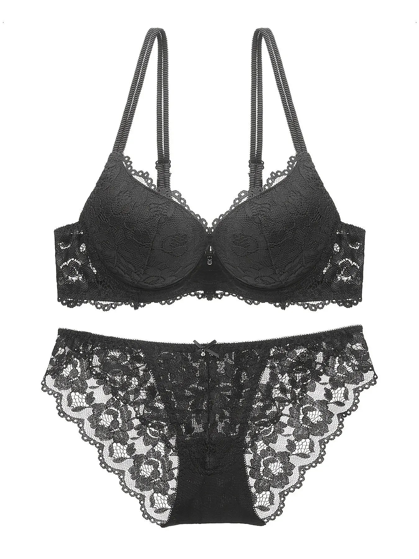 1 ensemble de lingerie élégante en dentelle brodée et en tissu respirant : soutien-gorge push-up, culotte transparente taille basse – Ultime Saint-Valentin