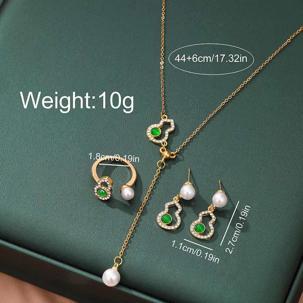 4 pièces ensembles exquis perle strass collier boucles d'oreilles bague ensemble de bijoux charme dames bijoux mode cadeaux de mariée