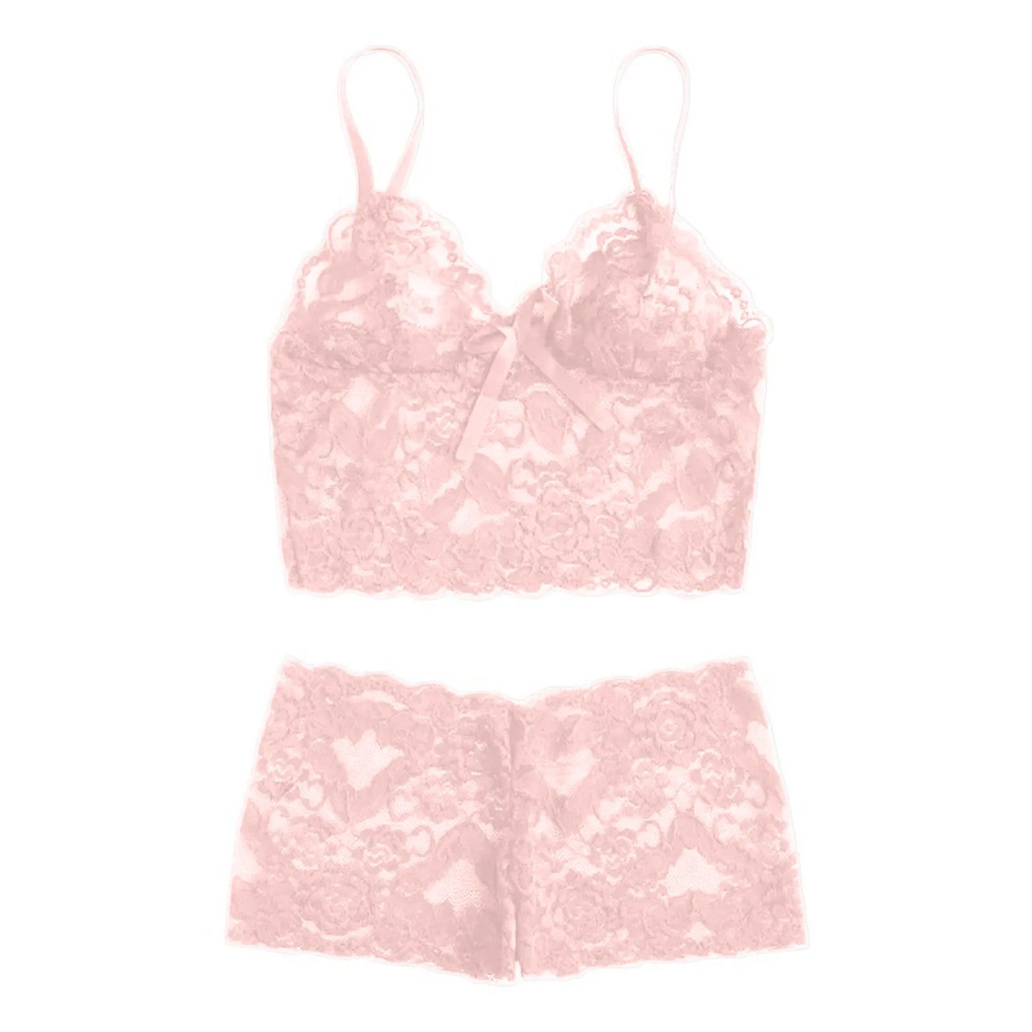 Dentelle Femmes Sexy Lingerie Mode Casual Vêtements De Nuit - Ensemble Short Et Haut Babydoll - Pyjamas - Vêtements De Nuit Transparent - Sous-Vêtements