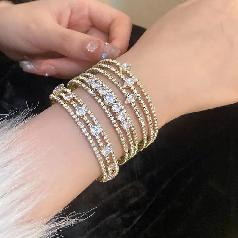 Bracelets en strass colorés pour femmes, couleur or, multicouche irrégulière, bijoux de luxe légers pour mariage