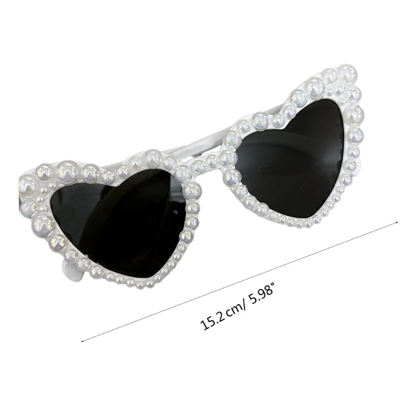 Lunettes de soleil à monture en perles pour fête de mariage, pour carnaval adulte, pour prendre des photos, fête en bord de mer, monture en forme de cœur