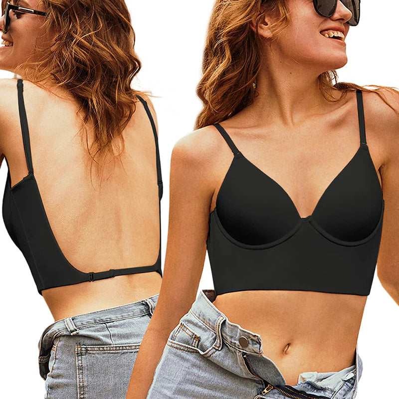 Soutien-gorge dos nu Invisible pour femmes, sous-vêtements, décolleté en V profond, coupe basse, Push-Up, intimes, respirant, Bralette, bas du dos, Invisible