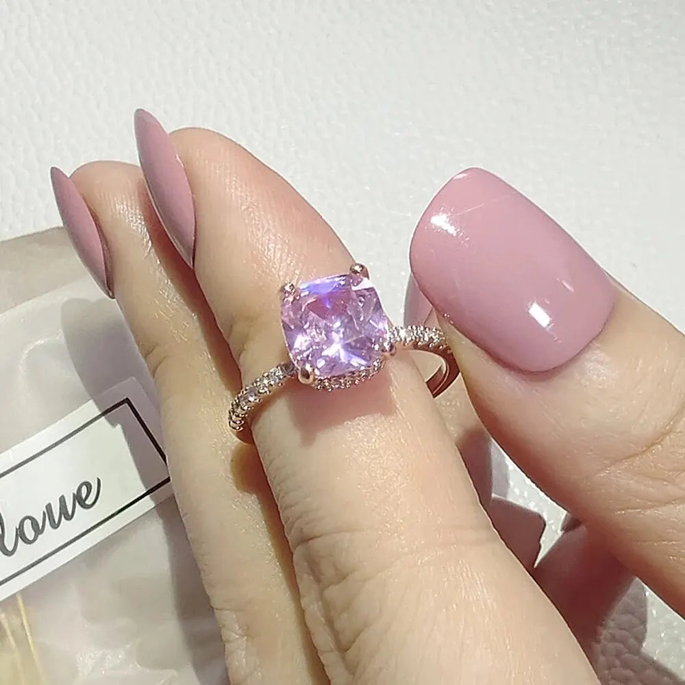 Bague de fiançailles princesse rose délicate pour femmes, bijoux cadeau de saint-valentin, nouvelle collection 2024