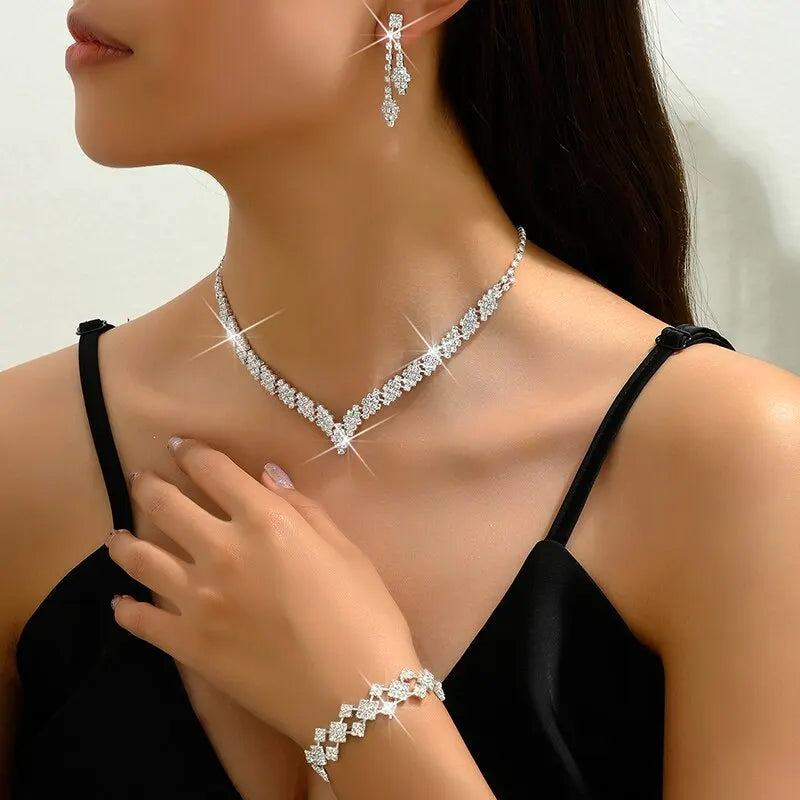 Ensemble de bijoux de mariée plaqué argent, 3 pièces, strass, pochette pliable, Bracelet, boucles d'oreilles, bijoux de mariage, cadeau, Style tendance