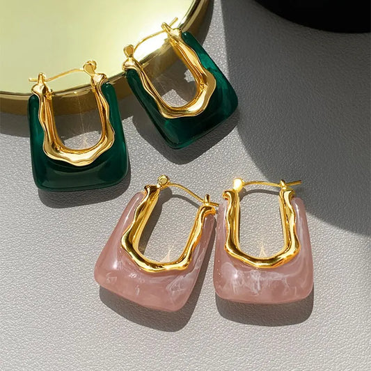 Boucles d'oreilles en résine transparente, vert, rose, pour femmes et filles, géométriques irrégulières, nouveaux bijoux d'oreilles tendance pour fête, 2023